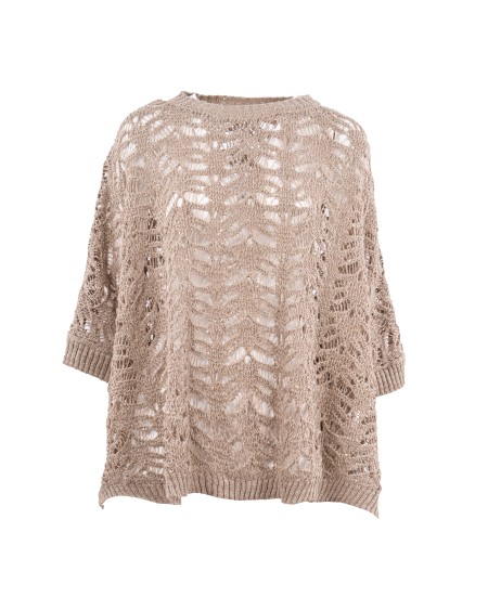 Shop BRUNELLO CUCINELLI  Poncho: Brunello Cucinelli poncho in lino e seta.
Maglia Foliage Lace.
Girocollo.
Lavorazione a rete.
Composizione: 63% LINO, 26% POLIESTERE, 11% SETA.
Made in Italy.. MGD562308-C3785